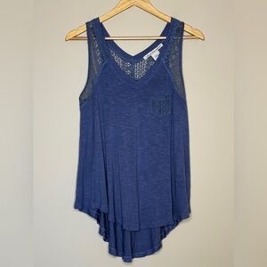 American Rag Blue Crochet Shoulder Tank